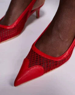 Public Desire Two Faced Mesh Pointed Kitten Heeled Shoes With Heart In Red For Women -Desirelic Store 207415357 2