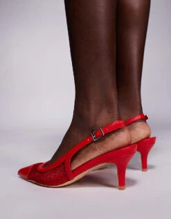 Public Desire Two Faced Mesh Pointed Kitten Heeled Shoes With Heart In Red For Women -Desirelic Store 207415357 3