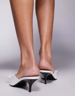 Public Desire Lionheart Pointed Kitten Heel Mules With Bow In White For Women -Desirelic Store 207415374 2