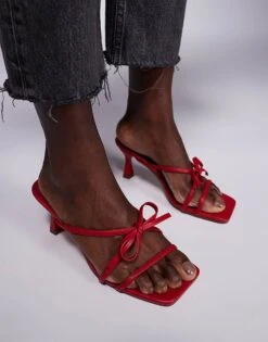Public Desire Asuka Bow Kitten Heeled Sandals In Red For Women -Desirelic Store 207415375 4