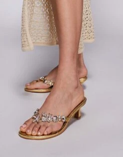 Public Desire Elowen Toe Thong Kitten Heeled Sandals With Starfish Embellishment In Gold For Women -Desirelic Store 207415393 1 gold 1