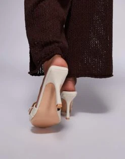 Public Desire Andria Mid Heel Mule Sandals With Buckle In Cream For Women -Desirelic Store 207415410 4