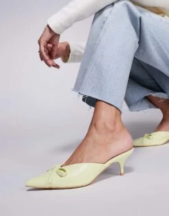 Public Desire Lionheart Pointed Kitten Heel Mules With Bow In Yellow For Women -Desirelic Store 207415428 1 yellow 1