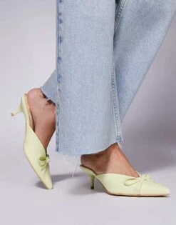 Public Desire Lionheart Pointed Kitten Heel Mules With Bow In Yellow For Women -Desirelic Store 207415428 3