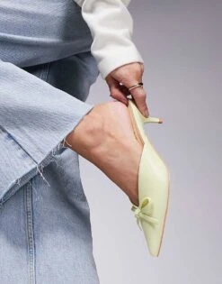 Public Desire Lionheart Pointed Kitten Heel Mules With Bow In Yellow For Women -Desirelic Store 207415428 4