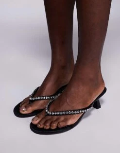 Public Desire Evermore Emebllished Toe Thong Kitten Heeled Sandals In Black For Women -Desirelic Store 207415429 1 black 1