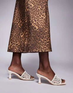 Public Desire Maribelle Woven Kitten Heel Mule Sandals In Cream For Women -Desirelic Store 207415446 1 cream 1