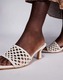 Public Desire Maribelle Woven Kitten Heel Mule Sandals In Cream For Women -Desirelic Store 207415446 2