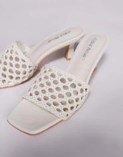Public Desire Maribelle Woven Kitten Heel Mule Sandals In Cream For Women -Desirelic Store 207415446 4