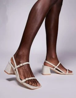 Public Desire Logan Mid Block Heeled Sandals In Natural For Women Cream -Desirelic Store 207415464 1 cream 1