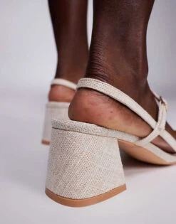 Public Desire Logan Mid Block Heeled Sandals In Natural For Women Cream -Desirelic Store 207415464 3