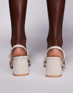 Public Desire Logan Mid Block Heeled Sandals In Natural For Women Cream -Desirelic Store 207415464 4