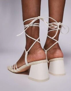 Public Desire Saffira Mid Heeled Sandal With Ankle Ties In Cream For Women -Desirelic Store 207415482 3