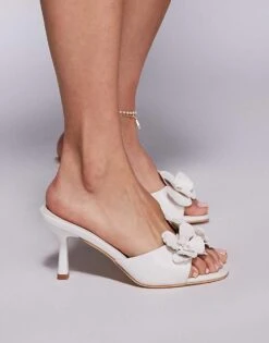 Public Desire Felda Flower Kitten Heel Mule Sandals Cream For Women -Desirelic Store 207415491 3