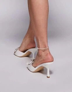 Public Desire Felda Flower Kitten Heel Mule Sandals Cream For Women -Desirelic Store 207415491 4