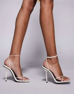 Public Desire Yvie Buckle Mule Heeled Sandals In White For Women -Desirelic Store 207415509 1 white 1