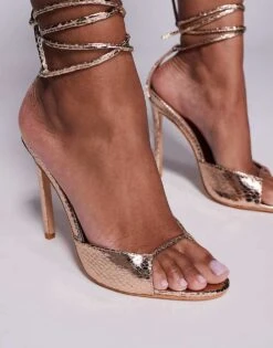 Public Desire Kalisto Tie Leg Heeled Sandals In Gold For Women -Desirelic Store 207415536 4