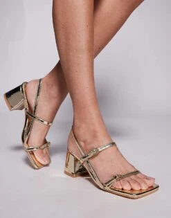 Public Desire Wide Fit Logan Mid Block Heeled Sandals In Gold For Women -Desirelic Store 207415554 1 gold 1