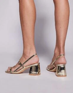 Public Desire Wide Fit Logan Mid Block Heeled Sandals In Gold For Women -Desirelic Store 207415554 4