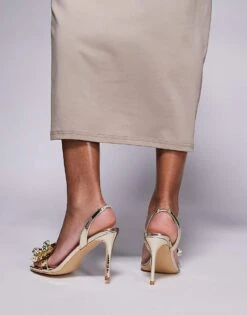 Public Desire Ladybug 3D Floral Mid Heeled Sandals In Gold For Women -Desirelic Store 207623636 2