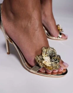 Public Desire Ladybug 3D Floral Mid Heeled Sandals In Gold For Women -Desirelic Store 207623636 4