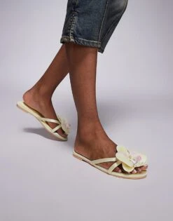 Public Desire Claudette 3D Floral Flat Sandals In Lime For Women Pastel Lime