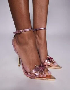 Public Desire Embellished Starfish High Heeled Sandals In Metallic Pink For Women Pink Metallic -Desirelic Store 207623797 3