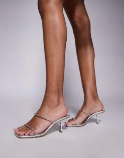 Public Desire Suvi Embellished Strap Kitten Heel Sandals In Silver For Women -Desirelic Store 207623982 1 silver 1