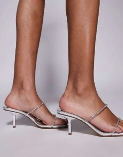 Public Desire Suvi Embellished Strap Kitten Heel Sandals In Silver For Women -Desirelic Store 207623982 2