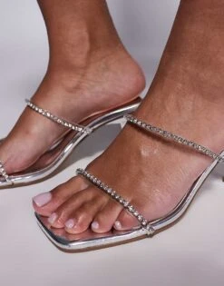 Public Desire Suvi Embellished Strap Kitten Heel Sandals In Silver For Women -Desirelic Store 207623982 3