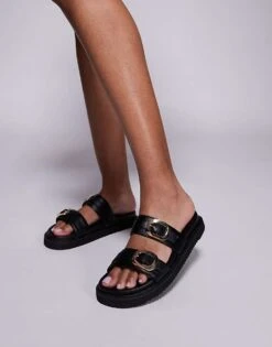 Public Desire Lapis Double Strap Sandal In Black For Women