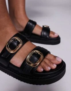 Public Desire Lapis Double Strap Sandal In Black For Women -Desirelic Store 207624015 3