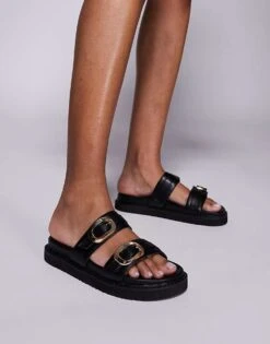 Public Desire Lapis Double Strap Sandal In Black For Women -Desirelic Store 207624015 4