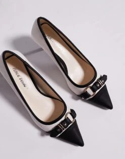 Public Desire Mera Buckle Detail Kitten Heel Court Shoes In Cream For Women Cream/black -Desirelic Store 207624033 3