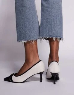 Public Desire Mera Buckle Detail Kitten Heel Court Shoes In Cream For Women Cream/black -Desirelic Store 207624033 4