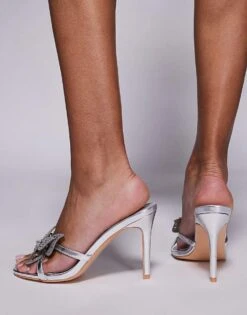 Public Desire Fever Dream Embellished Butterfly Mid Heeled Sandals In Silver For Women -Desirelic Store 207624112 4