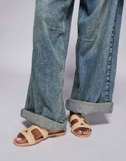 Public Desire Inferno Slip On Sandal In Raffia Cream For Women Cream Raffia -Desirelic Store 207624130 3