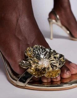 Public Desire Wide Fit Public Desire Ladybug Wide Fit 3D Floral Mid Heeled Sandals In Gold For Women -Desirelic Store 207624355 2