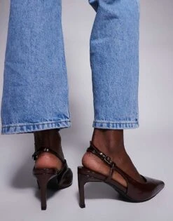 Public Desire Wide Fit Sling Back Kitten Heels In Brown For Women -Desirelic Store 207624455 3