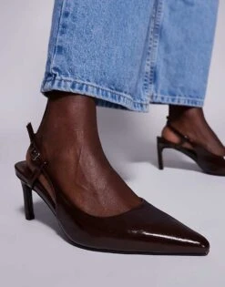 Public Desire Wide Fit Sling Back Kitten Heels In Brown For Women -Desirelic Store 207624455 4