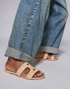 Public Desire Wide Fit Public Desire Inferno Wide Fit Slip On Sandal In Raffia Cream For Women Cream Raffia