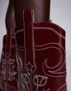 Public Desire Ula Western Ankle Boots In Burgundy For Women -Desirelic Store 208022110 4