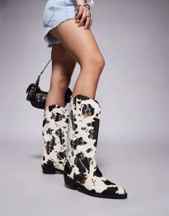 Public Desire Koiboi Western Ankle Boots In Cow Print For Women Brown Cow Pu -Desirelic Store 208022651 1 browncowpu 1