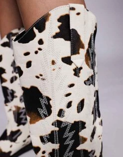 Public Desire Koiboi Western Ankle Boots In Cow Print For Women Brown Cow Pu -Desirelic Store 208022651 2