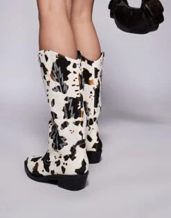 Public Desire Koiboi Western Ankle Boots In Cow Print For Women Brown Cow Pu -Desirelic Store 208022651 4