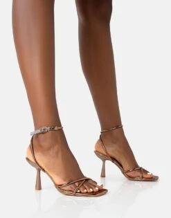 Public Desire Bree Pu Barely There Square Toe Mid Stiletto Heels In Bronze For Women -Desirelic Store 208161193 1 bronze 1