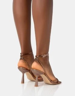 Public Desire Bree Pu Barely There Square Toe Mid Stiletto Heels In Bronze For Women -Desirelic Store 208161193 4
