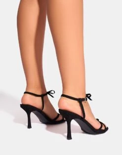 Public Desire Brie Suede Double Bow Detail Mid Heels In Black Suede For Women -Desirelic Store 208161251 4