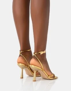 Public Desire Bree Pu Barely There Square Toe Mid Stiletto Heels In Gold Pu For Women -Desirelic Store 208161252 4