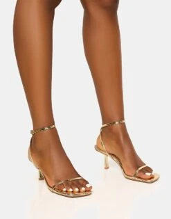 Public Desire Natalya Barely There Mid Heels In Gold For Women -Desirelic Store 208161275 1 gold 1